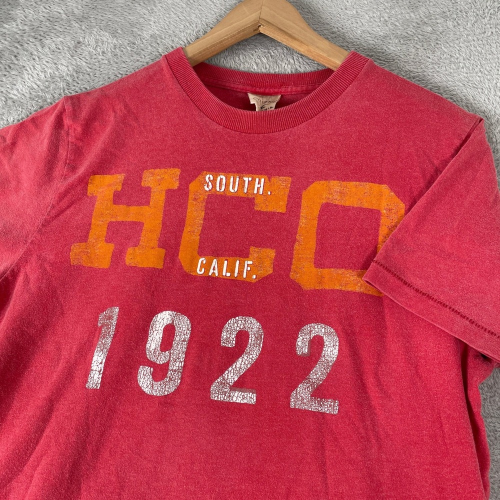 Hollister Shirt Mens Large Red Vintage Y2K HCO 1922 South Calif Distressed Surf